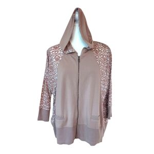 Lole Wicking Semi-Sheer Patterned Sleeves Lightweight Hoodie MEDIUM Tan Brown
